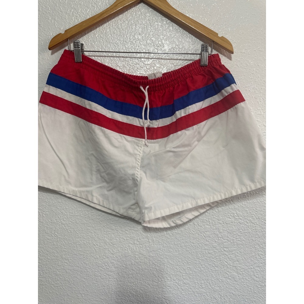 Vintage 80's Pacific Scene Striped Swim Red White Blue